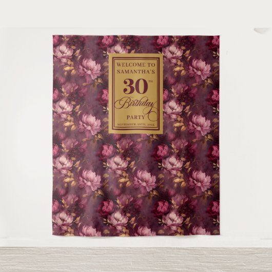 Mooie Bourgogne Blush Gold Boho 30e verjaardag Wandkleed (Voorkant)