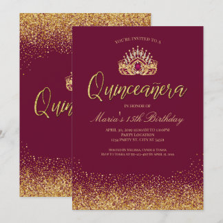 Mooie Bourgogne en Gold Quinceañera Kaart