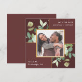 Mooie Bourgogne met groen Foto Bruiloft Save The Date (Voorkant / Achterkant)