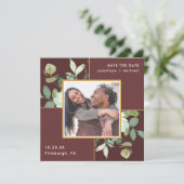 Mooie Bourgogne met groen Foto Bruiloft Save The Date (Staand voorkant)