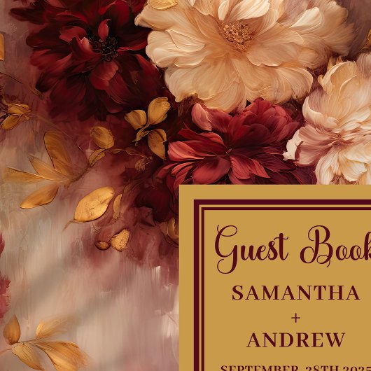 Mooie Bourgondië Blush Gouden Huwelijksgastenboek  Gastenboek
