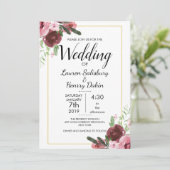 Mooie Bourgondische bloemenbruiloft personaliseren Kaart (Staand voorkant)