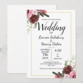 Mooie Bourgondische bloemenbruiloft personaliseren Kaart (Voorkant / Achterkant)