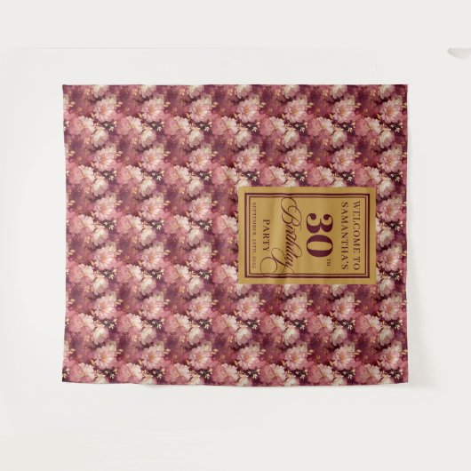 Mooie Bourgondische Blush Gold 30e verjaardag Wandkleed (Voorkant (horizontaal))