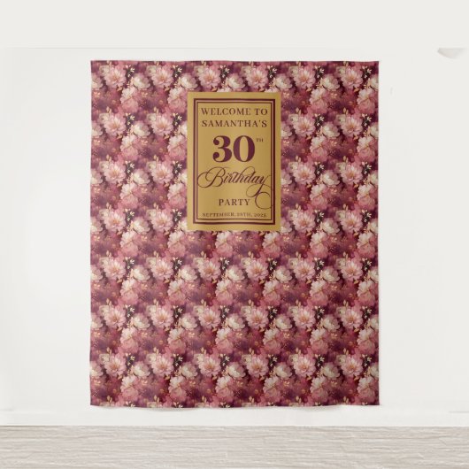 Mooie Bourgondische Blush Gold 30e verjaardag Wandkleed (Voorkant)