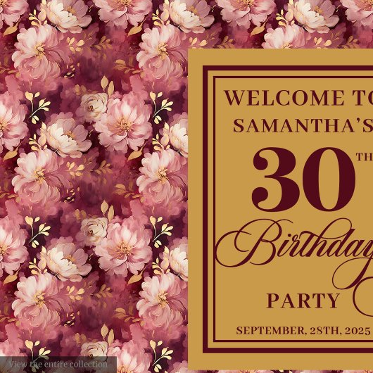 Mooie Bourgondische Blush Gold 30e verjaardag Wandkleed