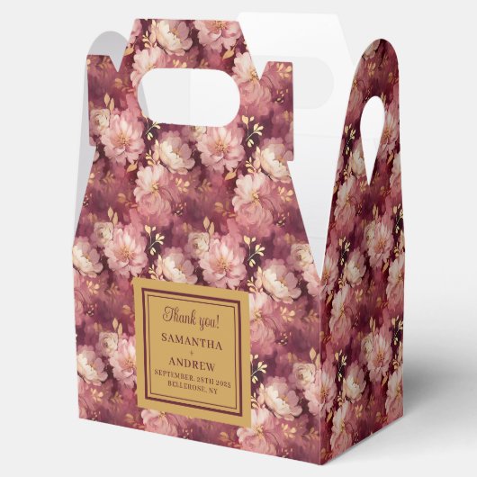 Mooie Bourgondische Blush Gold Waterverf bruiloft Bedankdoosjes (Geopend)