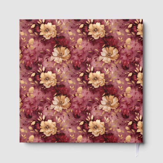 Mooie Bourgondische Blush Gouden Bloemen bruiloft Gastenboek (Achterkant)