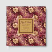 Mooie Bourgondische Blush Gouden Bloemen bruiloft Gastenboek (Voorkant)