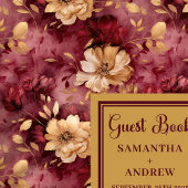 Mooie Bourgondische Blush Gouden Bloemen bruiloft Gastenboek