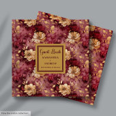 Mooie Bourgondische Blush Gouden Bloemen bruiloft Gastenboek