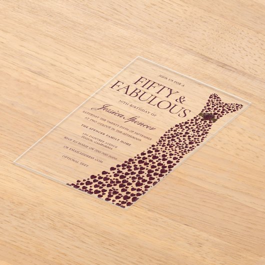 Mooie Bourgondische jurk Elegant 50ste verjaardag Acryl Uitnodigingen (Laagn)