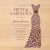 Mooie Bourgondische jurk Elegant 50ste verjaardag Acryl Uitnodigingen (Voorkant)