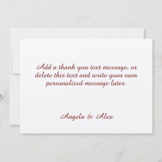 Mooie Bourgondische kalligrafie Script Ecru Bedankkaart (Achterkant)