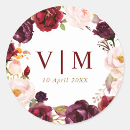 Mooie Bourgondische rode bloemenbruiloft sticker