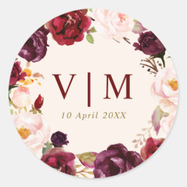 Mooie Bourgondische rode bloemenbruiloft sticker