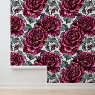 Mooie Bourgondische Rozen Bloemen Behang