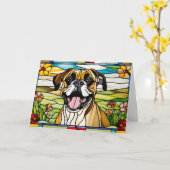 Mooie Boxer Gebrandschilderd Glas Kaart (Gele Bloem)