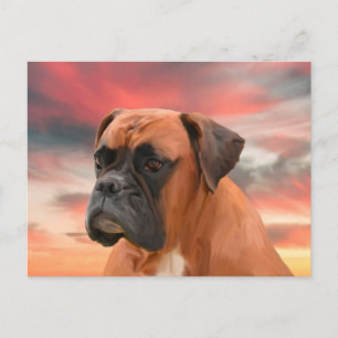 Mooie Boxer Hond Water Kleur Olie Schilderij Kunst Briefkaart