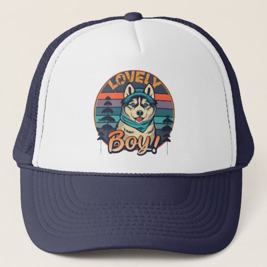 Mooie Boy Cool  Retro Husky Puppy Trucker Pet (Voorkant)