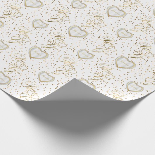 Mooie bride en bruidegom Gold Heart-Wedding Cadeaupapier (Hoek)