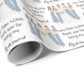 Mooie bride en bruidsmeisjes in blauw geitein cadeaupapier (Rol Hoek)