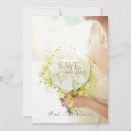 Mooie bride met het blote Bouquet bruiloft Save The Date