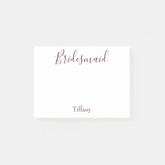 Mooie Bridesmaid White en Bourgogne Post-it® Notes (Voorkant)