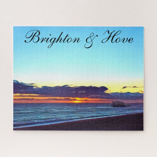 Mooie brighton en hoefstrand & zon legpuzzel (Horizontaal)