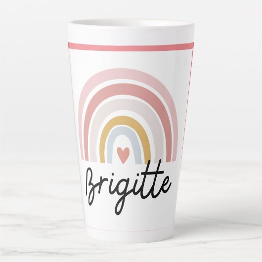 Mooie Brigitte met regenboogroze latte Mok. Latte Mok (Voorkant)