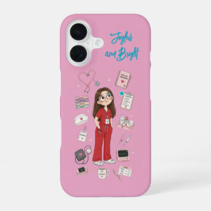 Mooie Bril Verpleegster Blij, Helder Roze Hoesje v iPhone 16 Hoesje