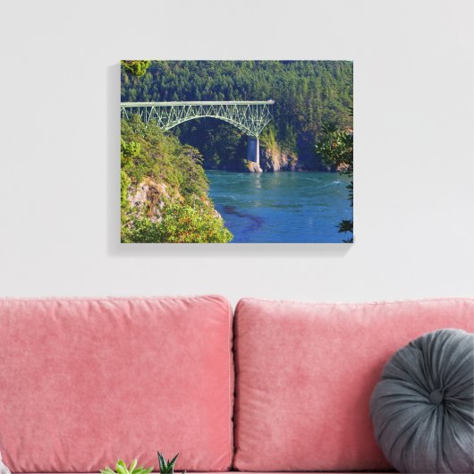 Mooie brug, blauwe oceaan en groene bomen, canvas afdruk (Insitu (Woonkamer))