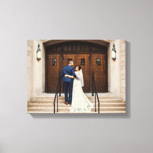 Mooie bruid & bruidegom foto met datum namen canva canvas afdruk (Voorkant)