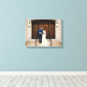 Mooie bruid & bruidegom foto met datum namen canva canvas afdruk (Insitu (Houten vloer))