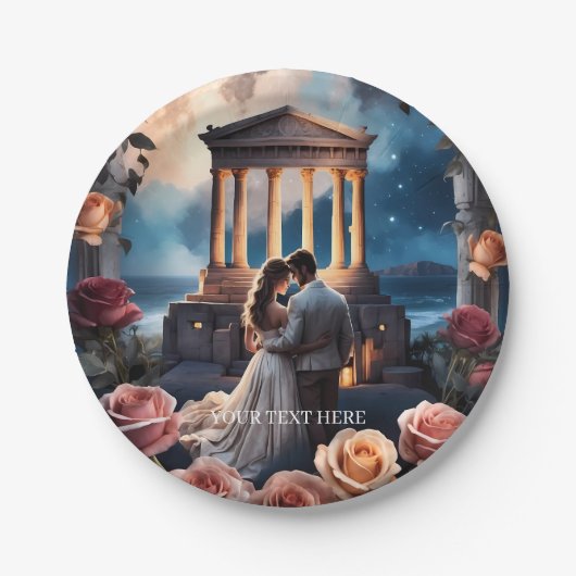 Mooie bruid & bruidegom Staand bij het Zee Papieren Bordje (Voorkant)