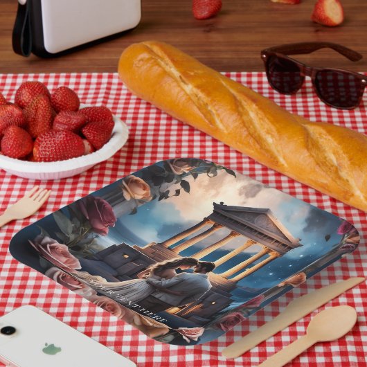 Mooie bruid & bruidegom Staand bij het Zee Papieren Bordje (Picknick)