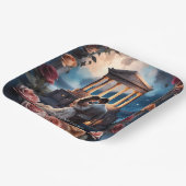 Mooie bruid & bruidegom Staand bij het Zee Papieren Bordje (Gebogen)