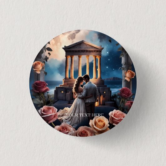 Mooie bruid & bruidegom Staand bij het Zee Ronde Button 3,2 Cm (Voorkant)