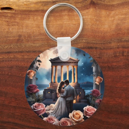 Mooie bruid & bruidegom Staand bij het Zee Sleutelhanger (Achterkant)