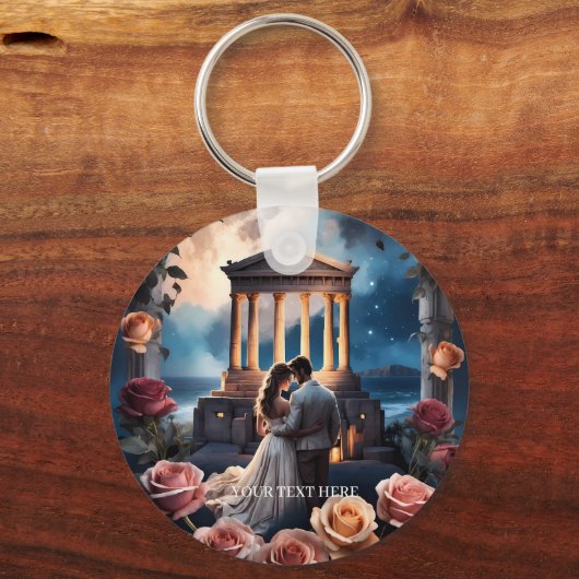 Mooie bruid & bruidegom Staand bij het Zee Sleutelhanger (Voorkant)