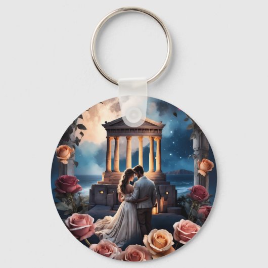 Mooie bruid & bruidegom Staand bij het Zee Sleutelhanger (Achterkant)