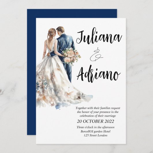 Mooie bruid bruidegom watercolor trouwkaart modern kaart (Voorkant / Achterkant)