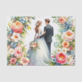 Mooie bruid en bruidegom bloemenbruiloft tissuepapier