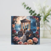 Mooie bruid en bruidegom staande aan zee kaart (Staand voorkant)