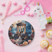 Mooie bruid en bruidegom staande aan zee papieren bordje (Feest)