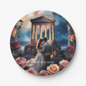 Mooie bruid en bruidegom staande aan zee papieren bordje (Voorkant)