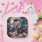 Mooie bruid en bruidegom staande aan zee papieren bordje (Feest)