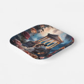 Mooie bruid en bruidegom staande aan zee papieren bordje (Gebogen)