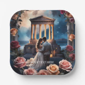 Mooie bruid en bruidegom staande aan zee papieren bordje (Voorkant)