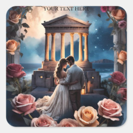 Mooie bruid en bruidegom staande aan zee vierkante sticker